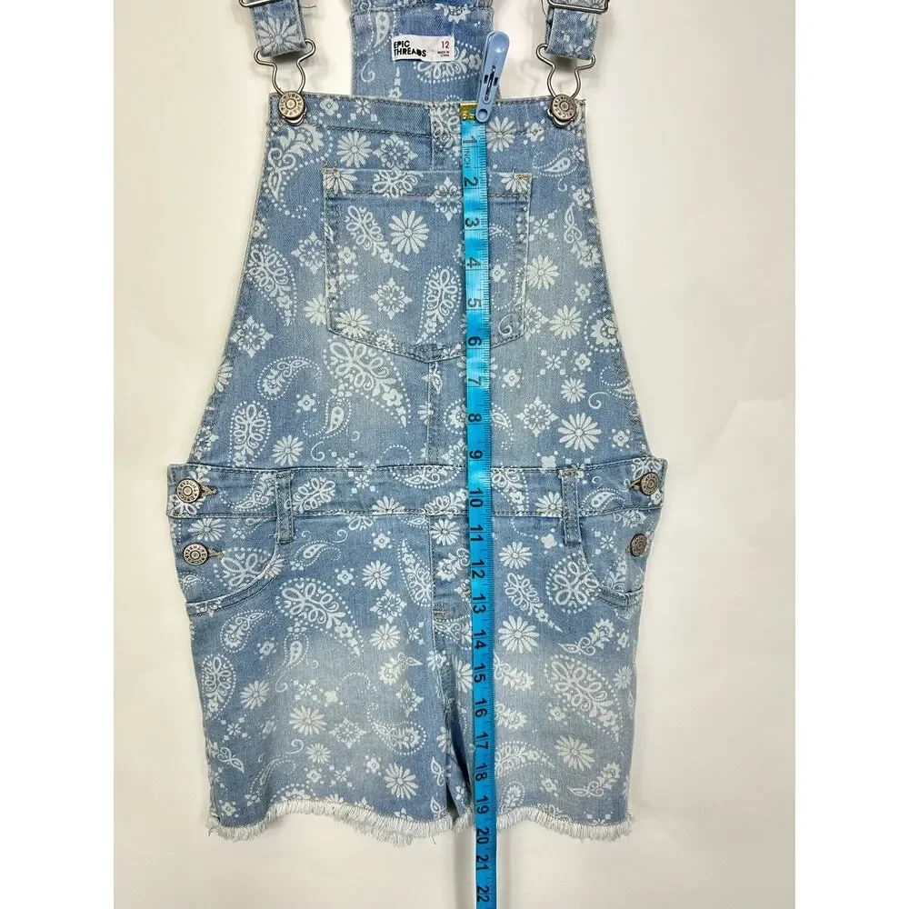 Epic Threads Girls Light-wash Paisley Overalls‎ Size 12
